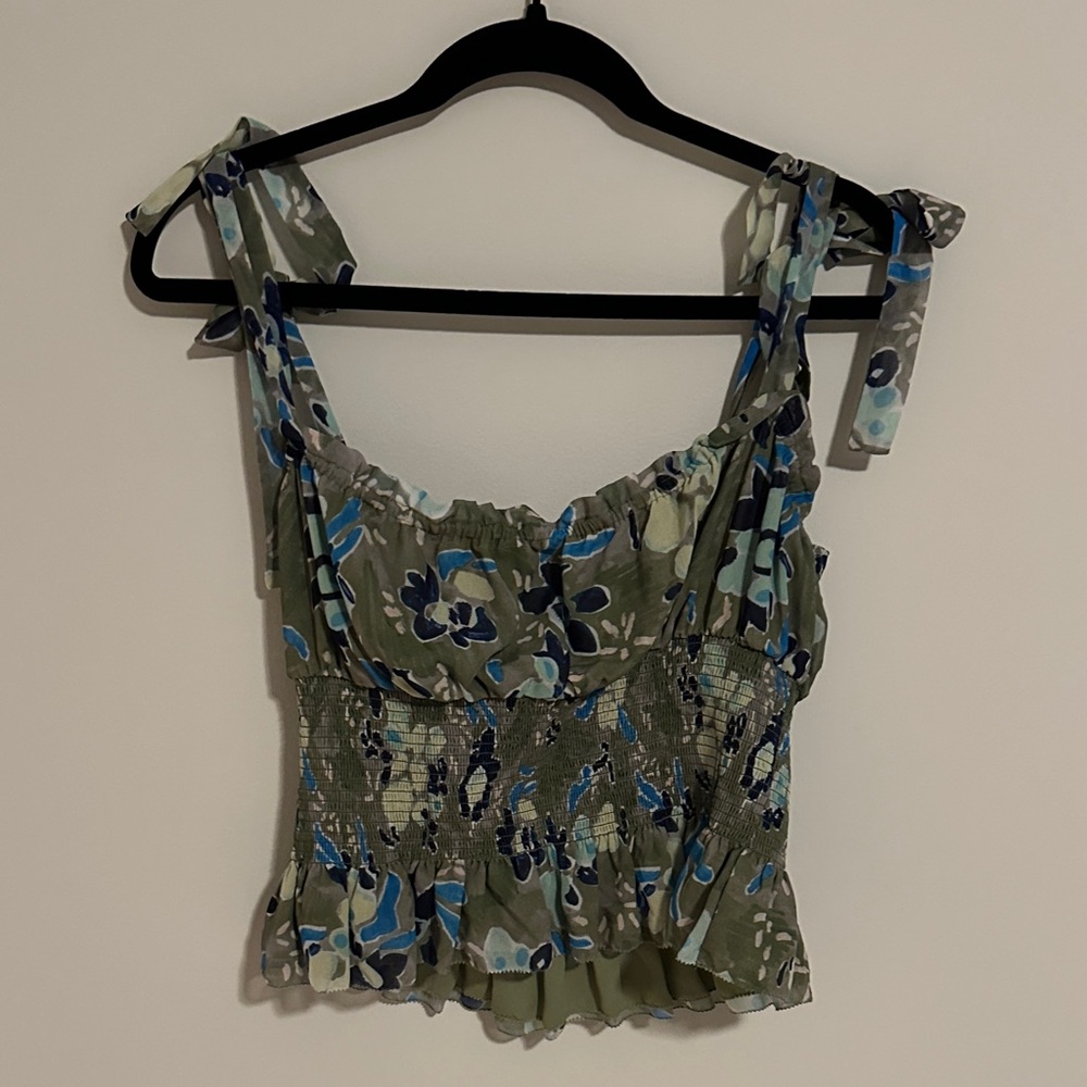 Wilfred Green and Blue Floral Crop Top